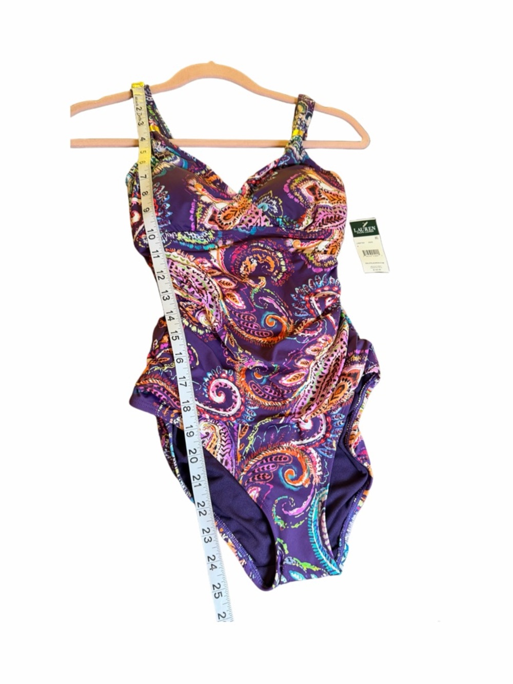 Ralph Lauren Purple Multicolor Paisley One-Piece Swimsuit NWT - Picture 2 of 5